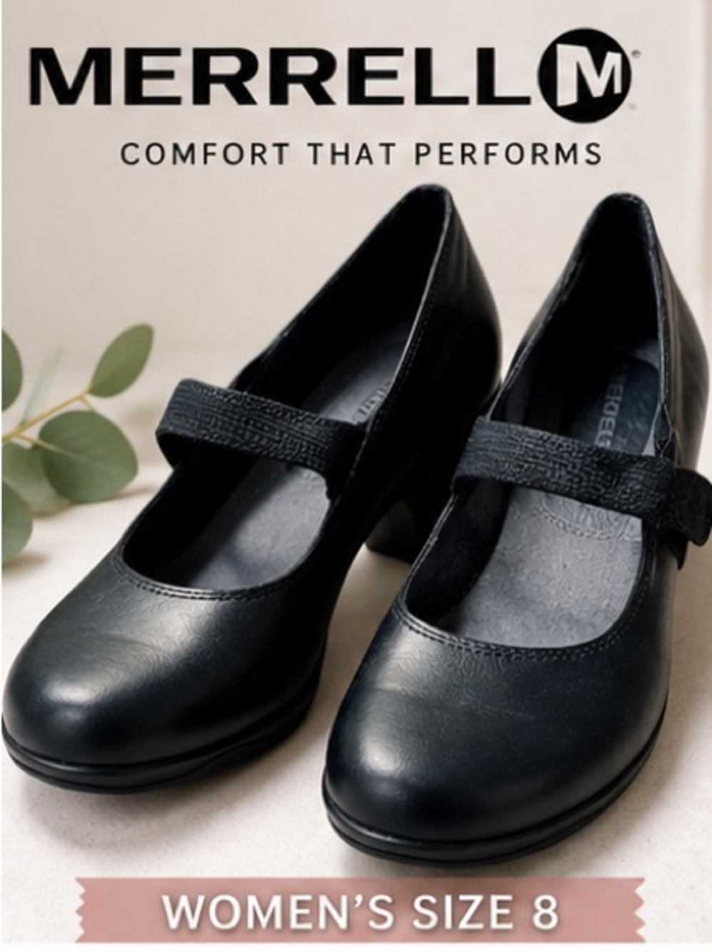 Merrell Black Leather Mary Jane Comfort Shoes Size 8 Work Career Casual